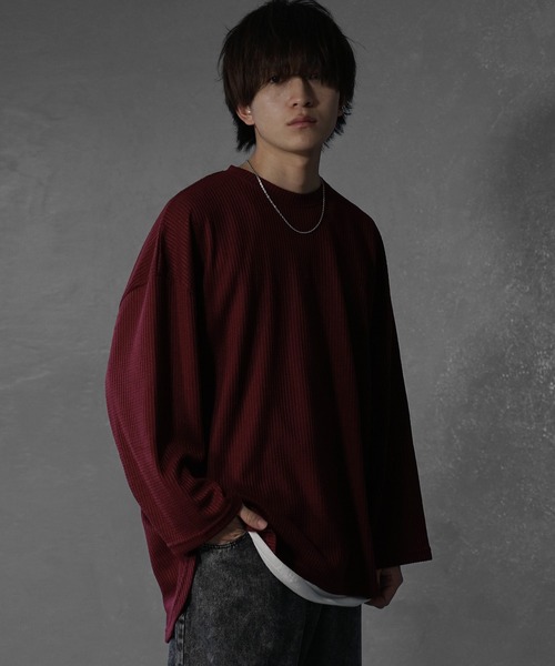 tシャツ 「MinoriTY」ワッフルラウンドオーバーサイズロンT 長袖Tシャツ カットソー メンズ 秋服 ルーズフィット ビッグシルエット メンズ | MinoriTY | 05