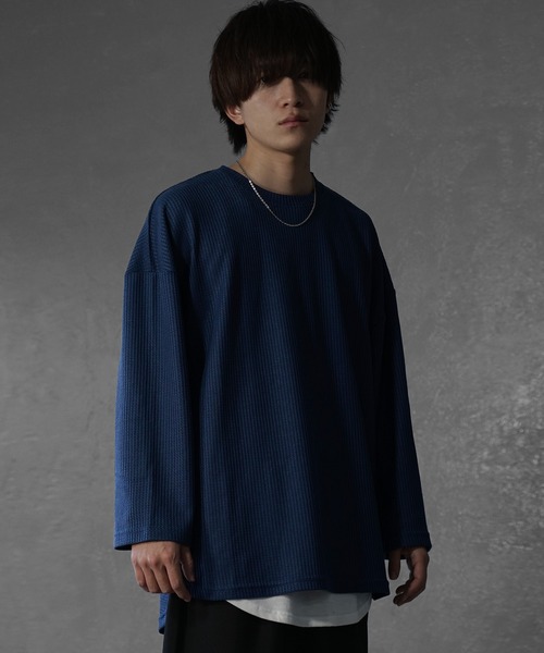 tシャツ 「MinoriTY」ワッフルラウンドオーバーサイズロンT 長袖Tシャツ カットソー メンズ 秋服 ルーズフィット ビッグシルエット メンズ | MinoriTY | 20