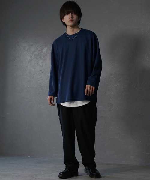 tシャツ 「MinoriTY」ワッフルラウンドオーバーサイズロンT 長袖Tシャツ カットソー メンズ 秋服 ルーズフィット ビッグシルエット メンズ | MinoriTY | 23
