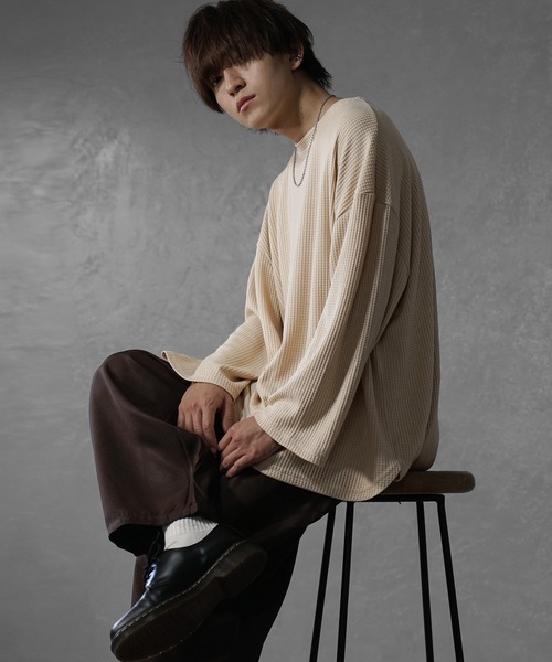 tシャツ 「MinoriTY」ワッフルラウンドオーバーサイズロンT 長袖Tシャツ カットソー メンズ 秋服 ルーズフィット ビッグシルエット メンズ | MinoriTY | 13