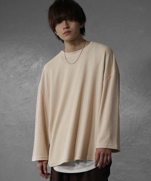 tシャツ 「MinoriTY」ワッフルラウンドオーバーサイズロンT 長袖Tシャツ カットソー メンズ 秋服 ルーズフィット ビッグシルエット メンズ | MinoriTY | 14