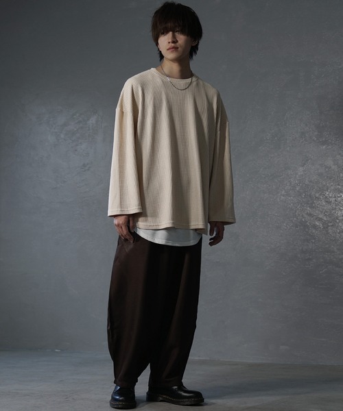 tシャツ 「MinoriTY」ワッフルラウンドオーバーサイズロンT 長袖Tシャツ カットソー メンズ 秋服 ルーズフィット ビッグシルエット メンズ | MinoriTY | 15