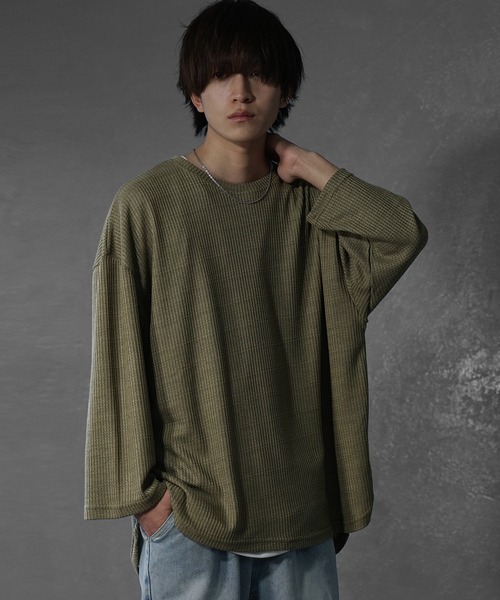 tシャツ 「MinoriTY」ワッフルラウンドオーバーサイズロンT 長袖Tシャツ カットソー メンズ 秋服 ルーズフィット ビッグシルエット メンズ | MinoriTY | 08