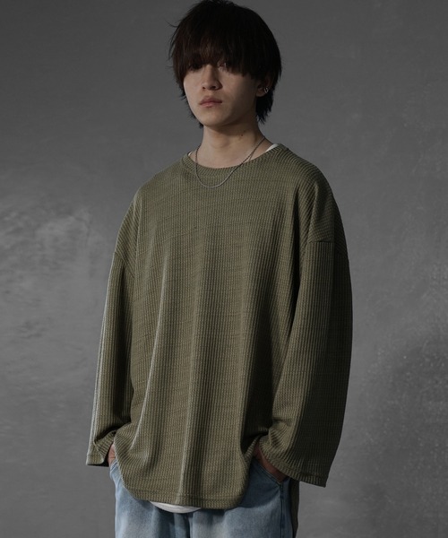 tシャツ 「MinoriTY」ワッフルラウンドオーバーサイズロンT 長袖Tシャツ カットソー メンズ 秋服 ルーズフィット ビッグシルエット メンズ | MinoriTY | 09