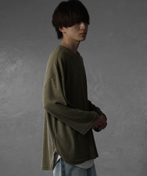 tシャツ 「MinoriTY」ワッフルラウンドオーバーサイズロンT 長袖Tシャツ カットソー メンズ 秋服 ルーズフィット ビッグシルエット メンズ | MinoriTY | 10