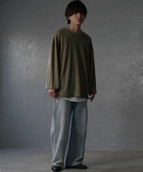 tシャツ 「MinoriTY」ワッフルラウンドオーバーサイズロンT 長袖Tシャツ カットソー メンズ 秋服 ルーズフィット ビッグシルエット メンズ | MinoriTY | 11