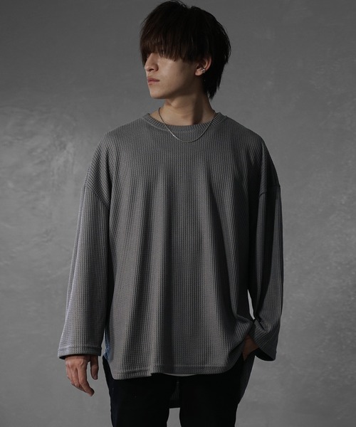 tシャツ 「MinoriTY」ワッフルラウンドオーバーサイズロンT 長袖Tシャツ カットソー メンズ 秋服 ルーズフィット ビッグシルエット メンズ | MinoriTY | 16