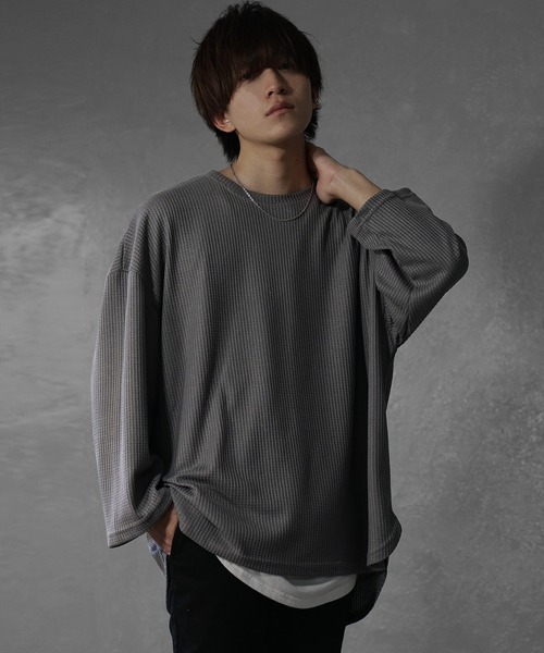 tシャツ 「MinoriTY」ワッフルラウンドオーバーサイズロンT 長袖Tシャツ カットソー メンズ 秋服 ルーズフィット ビッグシルエット メンズ | MinoriTY | 18