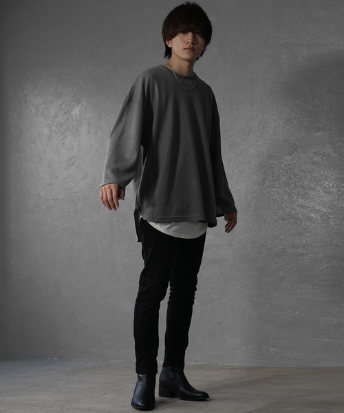 tシャツ 「MinoriTY」ワッフルラウンドオーバーサイズロンT 長袖Tシャツ カットソー メンズ 秋服 ルーズフィット ビッグシルエット メンズ | MinoriTY | 19