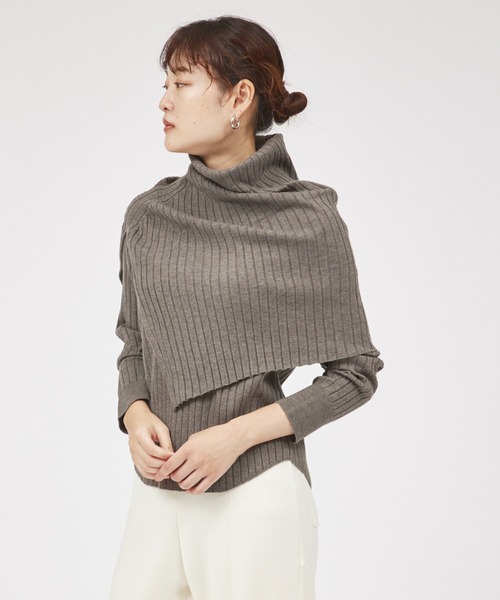 qualite（カリテ） ニット セーター 「23AW」アシメスヌードリブニット