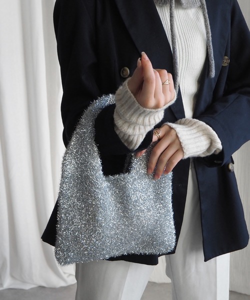 【新品】ニット ラメ ワンハンドル バッグ ニット ラメ ワンハンドル バッグ