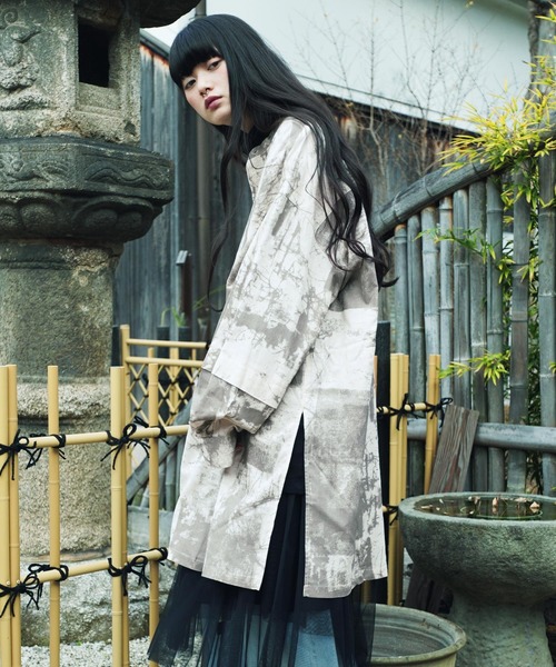 Aphlotus シャツ 麻混 スタンドカラー サイドスリット