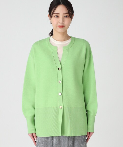 THE SHOP TK カーディガン キーネックミドル丈カーデ「手洗い可