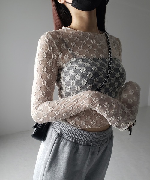トップス race blouse me+em select tシャツ 「 2color 」デイジーレースチュール