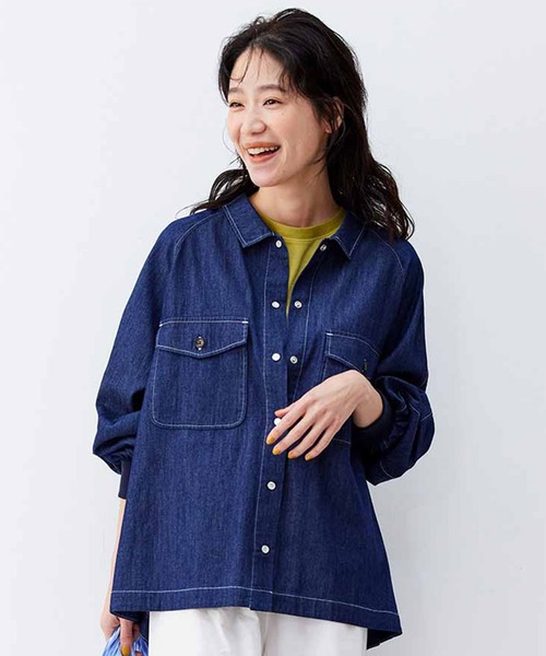 ブラウス シャツ リブ　イン　コンフォート　ばさっとはおれる　軽やかコットンシャツジャケット レディース