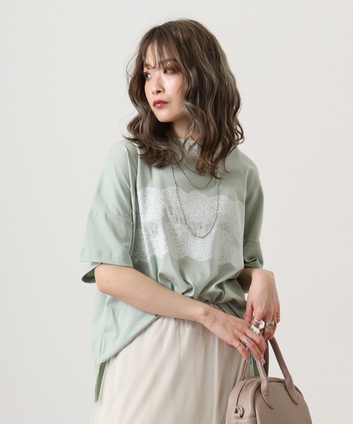 tシャツ BRODIAEA ローズペトール加工 レースプリントTシャツ