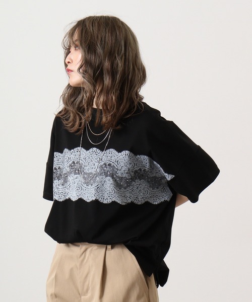 tシャツ BRODIAEA ローズペトール加工 レースプリントTシャツ