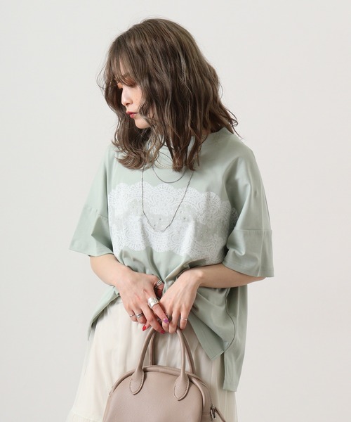 tシャツ BRODIAEA ローズペトール加工 レースプリントTシャツ