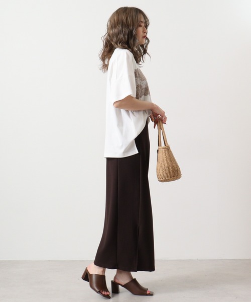 tシャツ BRODIAEA 袖レースフリル付きカットソー レディース tシャツ BRODIAEA ローズペトール加工 レースプリントTシャツ