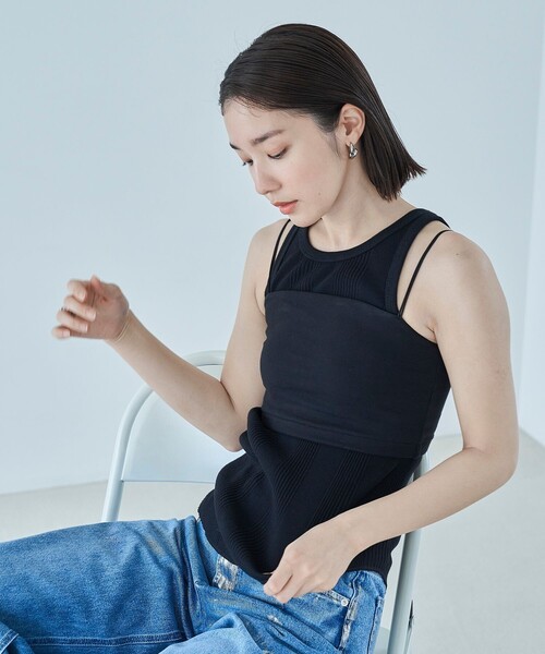 「FREAK'S STORE」 ノースリーブトップス フリ- ブラック レディース FREAK'S STORE タンクトップ ノースリーブ FREAK'S STORE