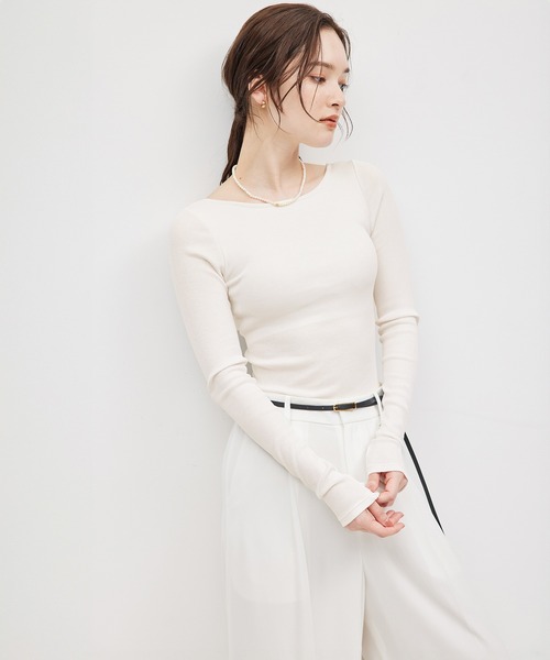 tシャツ コットンシルク丸胴テレコカップ付き長袖カットソー レディース ROPE' tシャツ コットンシルク丸胴テレコカップ付き長袖