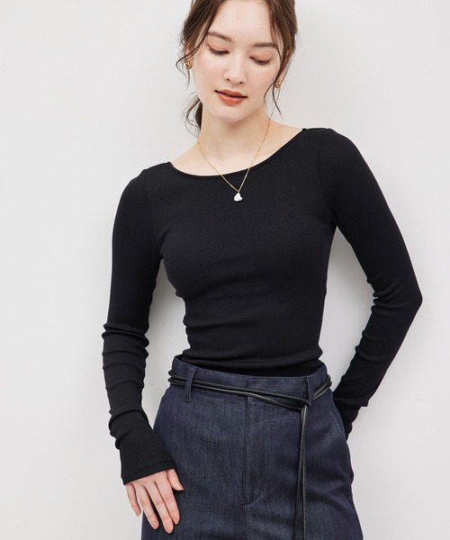 tシャツ コットンシルク丸胴テレコカップ付き長袖カットソー レディース ROPE' tシャツ コットンシルク丸胴テレコカップ付き長袖