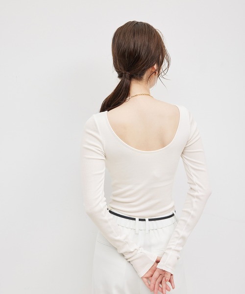 ROPE' tシャツ コットンシルク丸胴テレコカップ付き長袖