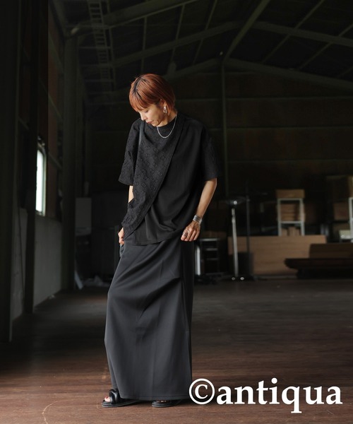 antiqua tシャツ アシメジャガードトップス レディース