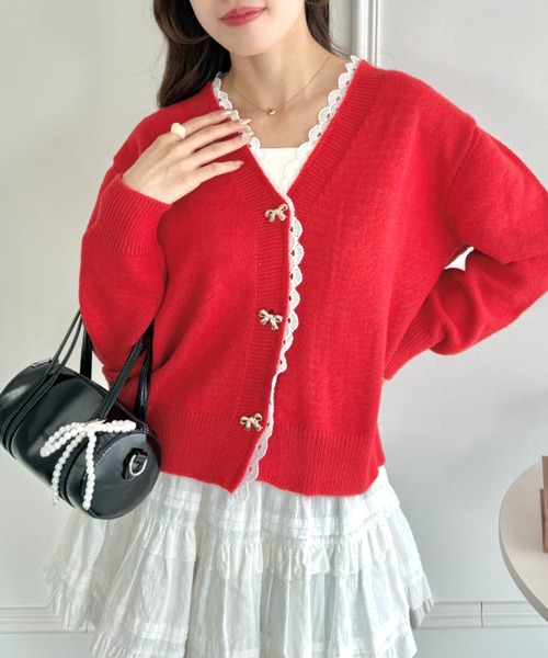 ADEAMアディアム　リボンレースジップニットフーディ0　パーカー　カーディガン ADEAMアディアム リボンレースジップニットフーディ0 パーカー