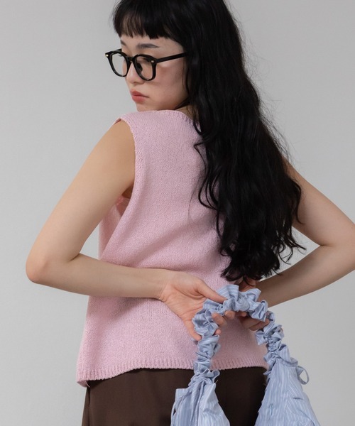 美品 RECTO レクト 韓国 ノースリーブ リブニット ピンク HEILIS（ヘイリス） タンクトップ ノースリーブ クロップド丈