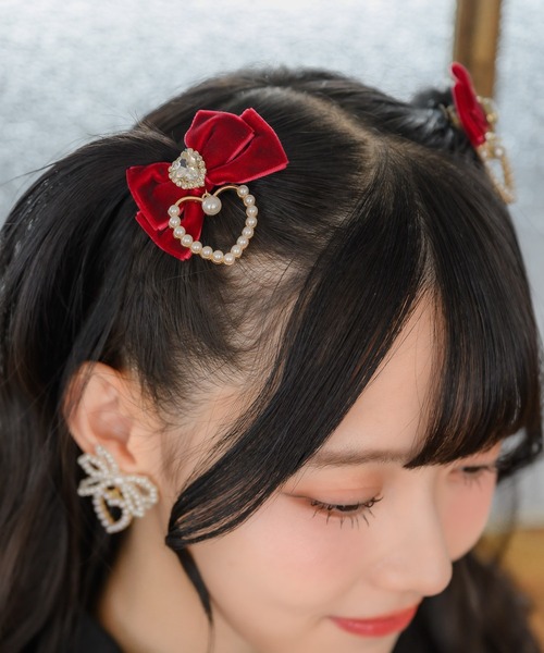 ROJITA（ロジータ） ヘアクリップ ハートパールベロアリボンクリップ