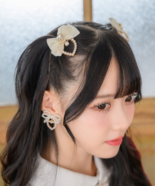 ROJITA ヘアクリップ ハートパールベロアリボンクリップSET