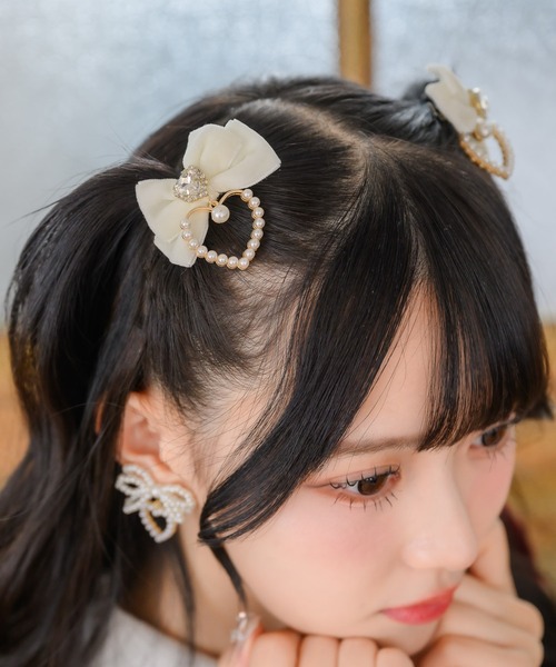 ROJITA（ロジータ） ヘアクリップ ハートパールベロアリボンクリップ