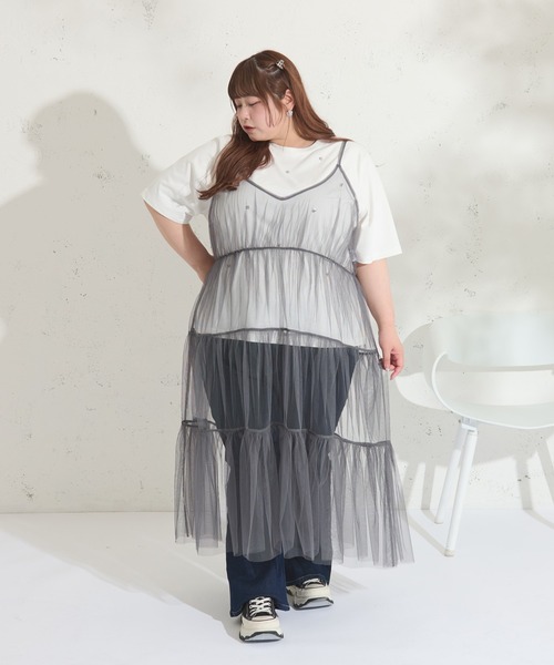 ルオシー☆4L☆アシメデザインキャミワンピース☆ Louiosy 大きいサイズ】アシンメトリーデザインキャミワンピース