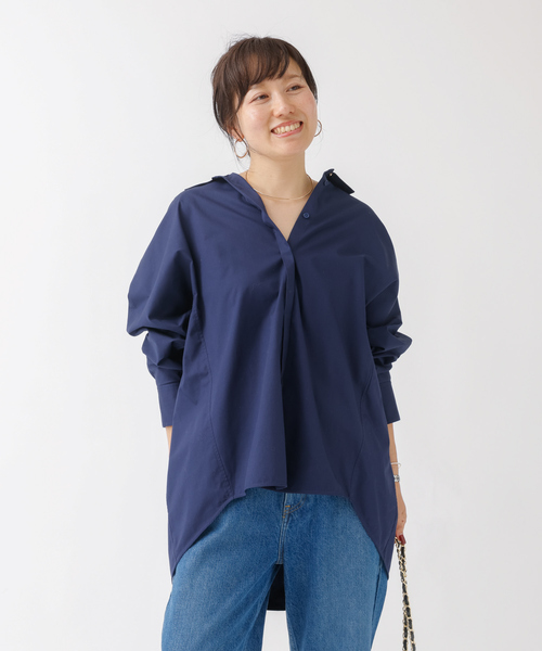 【ネイビー】マチ付きドルマンワイドシャツ Rouge vif Anna（ルージュヴィフアンナ） ブラウス シャツ マチ付き