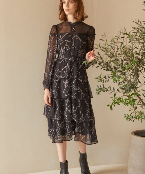 ERADIE ワンピース Print ruffle tiered dress プリントラッフル 
