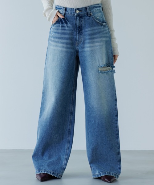 SENEE デニム インフルエンサーさん着用 S ワイドパンツ ジーンズ デニム デニムパンツ loose vintage like denim