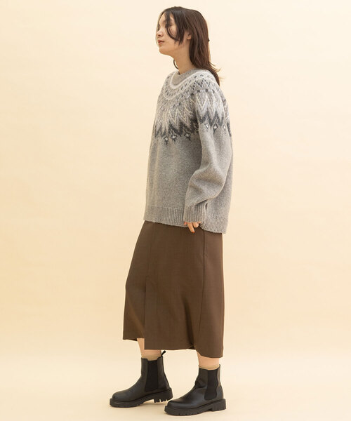 求心柄ジャガードニット レディース トップス 長袖 プルオーバー (ネコポス）ポイント消化 POU DOU ニット セーター 求心柄ジャガードニット レディース