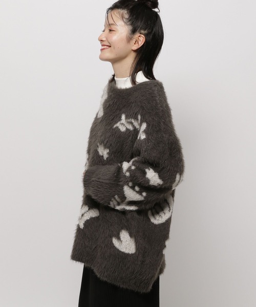 niko and…（ニコアンド） チュニック アート柄シャギーニット