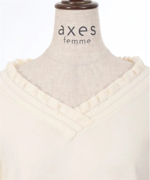 axes femme ニット セーター フラワー刺繍袖Vネックニット