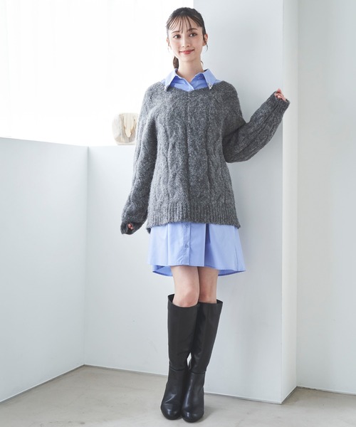 31 sons de mode ケーブル　ニット　セット　シャツ　ワンピース 31 Sons de mode ワンピース ケーブルニットセットシャツ