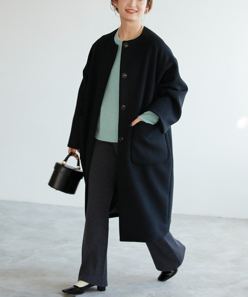 【美品】SLOBE IENA（スローブイエナ）ノーカラーコート　黒　38 SLOBE IENA（スローブイエナ） ノーカラーコート 38 ブラック