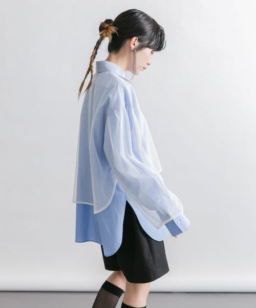KBF ブラウス シャツ チュールレイヤードシャツ レディース