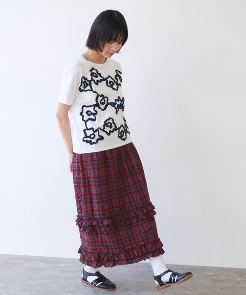 bulle de savon tシャツ くるくるはなテープ刺繍Tシャツ