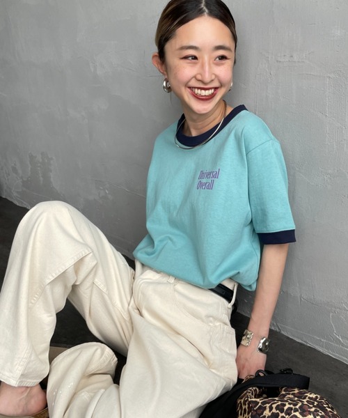 tシャツ 「UNIVERSAL OVERALL/ユニバーサルオーバーオール」 別注 ロゴプリント リンガーTシャツ レディース UNIVERSAL OVERALL [ユニバーサルオーバーオール] 別注 ロゴ