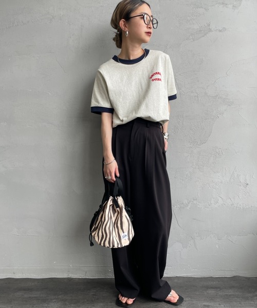 tシャツ 「UNIVERSAL OVERALL/ユニバーサルオーバーオール」 別注 ロゴプリント リンガーTシャツ レディース UNIVERSAL OVERALL tシャツ 「UNIVERSAL OVERALL/ユニバーサル