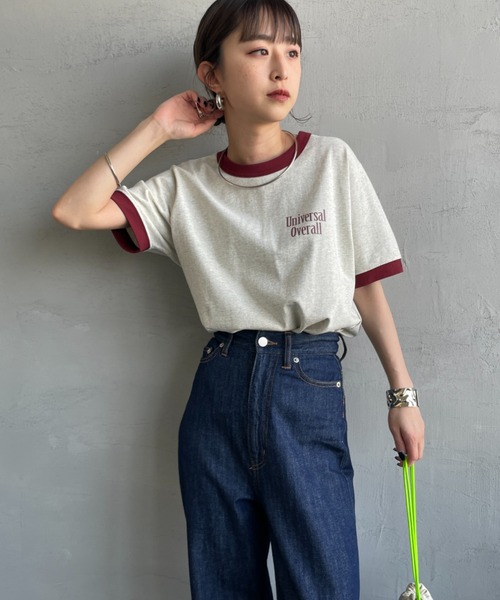 tシャツ 「UNIVERSAL OVERALL/ユニバーサルオーバーオール」 別注 ロゴプリント リンガーTシャツ レディース UNIVERSAL OVERALL tシャツ 「UNIVERSAL OVERALL/ユニバーサル