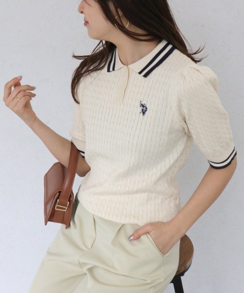 ニット セーター 「U.S.POLO ASSN.」配色デザインポロニット レディース