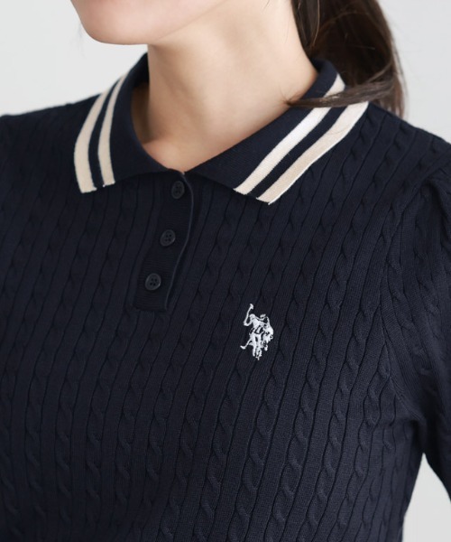 ニット セーター 「U.S.POLO ASSN.」配色デザインポロニット レディース