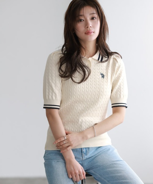 ニット セーター 「U.S.POLO ASSN.」配色デザインポロニット レディース